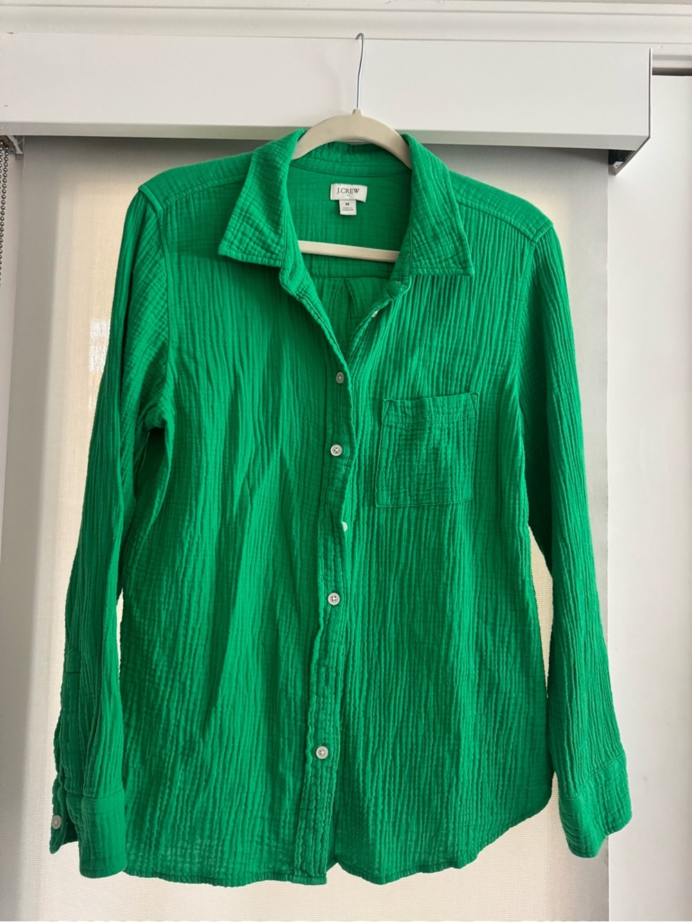 J.Crew Factory Green Button-Up Cotton Gauze Shirt